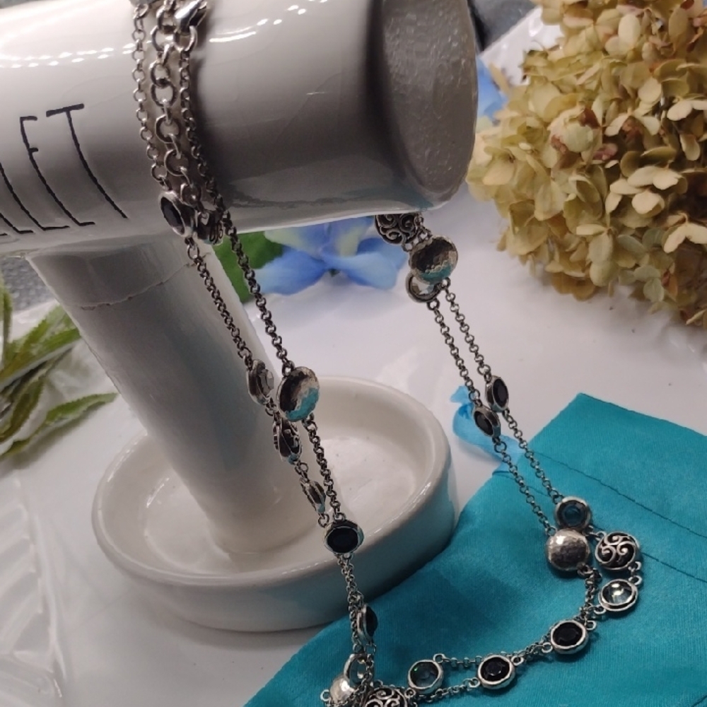Brighton Silver and Black Necklace Chain-Link Design